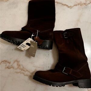 H&M Short Biker Boots Dark Chocolate Brown Suede Women’s Size 6 NWT.
